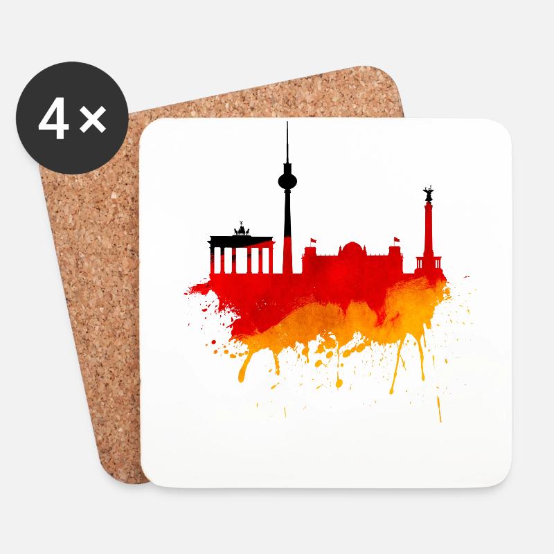 Berlin Skyline Deutschland Flagge Deutsche Fahne - Untersetzer (4er-Set) - Weiß