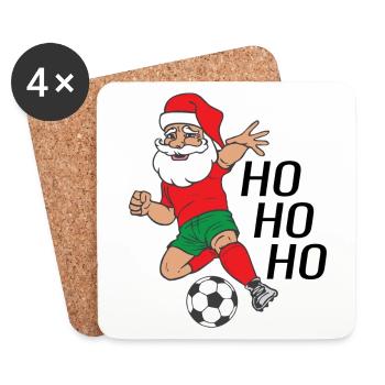 Père Noël Le Père Noël joue au football Ho Ho Ho - Dessous de verre (lot de 4) - blanc - Devant