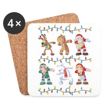 Dabbing Santa Reindeer Elf Bear Gingerbread Gifts - Dessous de verre (lot de 4) - blanc - Devant