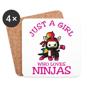 Juste une fille qui aime la licorne Ninjas - Dessous de verre (lot de 4) - blanc - Devant