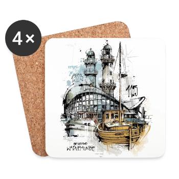 Warnemünde Teepott scene - Coasters (set of 4) - white - Front