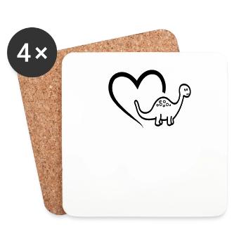 Cadeau de dinosaure coeur dino enfants filles - Dessous de verre (lot de 4) - blanc - Devant