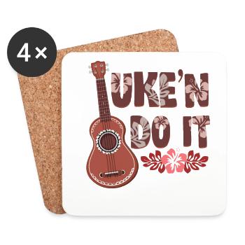 Uke 'n Do It Ukulele Player musicien hawaïen - Dessous de verre (lot de 4) - blanc - Devant