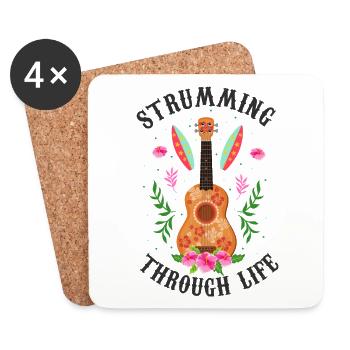 Strumming Through Life Ukulele Player Hawaiian Mus - Coasters (set of 4) - white - Front