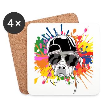 Cooler Rottweiler Hund mit Cap und Sonnenbrille - Untersetzer (4er-Set) - Weiß - Vorne