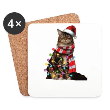 Noël chat amoureux Kitty cadeau de vacances de Noël - Dessous de verre (lot de 4) - blanc - Devant