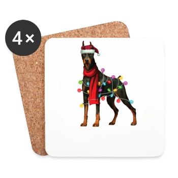 Cadeau de vacances de Noël de chien de Santa Doberman de Noël - Dessous de verre (lot de 4) - blanc - Devant