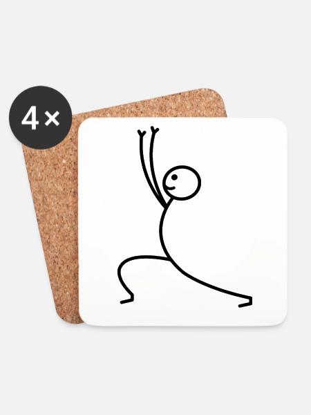 Yoga Übung Strichmänchen Line Art Strichzeichnung - Untersetzer (4er-Set) - Weiß