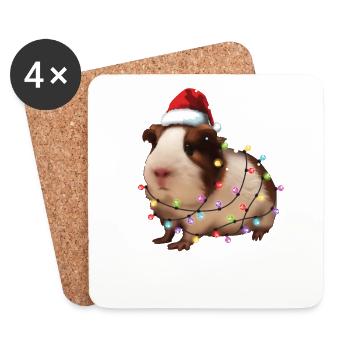 Cochon d'Inde de Noël - Funny Cute Santa Rodent - Dessous de verre (lot de 4) - blanc - Devant
