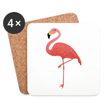 Cadeau d'oiseau rose flamant rose pour femme - Dessous de verre (lot de 4) - blanc - Devant