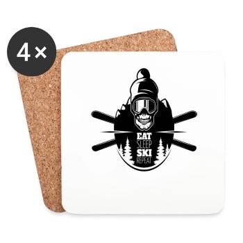 Skull Skier Eat Sleep Ski Repeat Gift - Coasters (set of 4) - white - Front