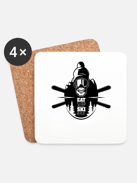 Totenkopf Skifahrer Eat Sleep Ski Repeat Geschenk - Untersetzer (4er-Set) - Weiß