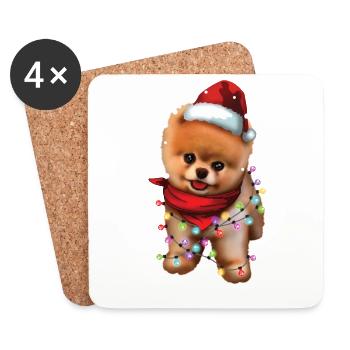 Chien de Poméranie de Noël - chiot mignon de Noël de Santa - Dessous de verre (lot de 4) - blanc - Devant