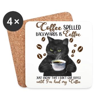 Black Cat Drinking Coffee Funny Coffee T Shirt - Coasters (set of 4) - white - Front