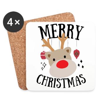 Rudolf the reindeer Christmas Merry Christmas - Coasters (set of 4) - white - Front