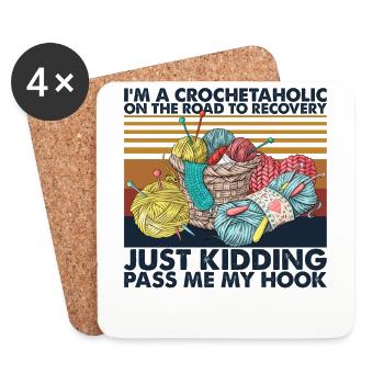 Vintage I'm A Crochetaholic T Shirt - Coasters (set of 4) - white - Front