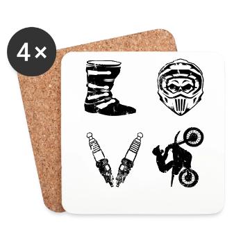Idée cadeau Supercross Motocross LOVE dirt bike - Dessous de verre (lot de 4) - blanc - Devant