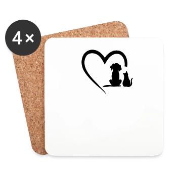 Dog & Cat Motif Dogs Cats Heart Gift - Coasters (set of 4) - white - Front