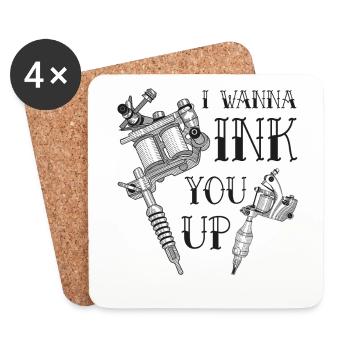 Tatouage d'aiguille de tatouage d'artiste de tatouage disant Ink You Up - Dessous de verre (lot de 4) - blanc - Devant