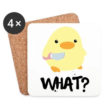 What What Duck With Knife Meme Funny Saying Fun - Coasters (set of 4) - white - Front