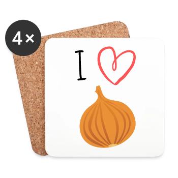 J'aime les oignons coeur drôle disant légumes - Dessous de verre (lot de 4) - blanc - Devant