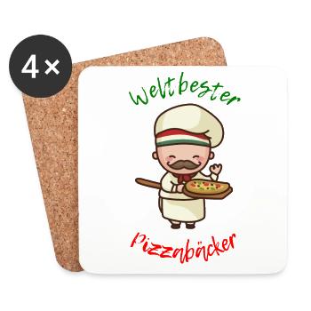Weltbester Pizzabäcker Salami Pizza Italien - Untersetzer (4er-Set) - Weiß - Vorne