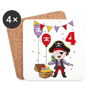 4 years pirate kids birthday kids fun gift - Coasters (set of 4) - white - Front