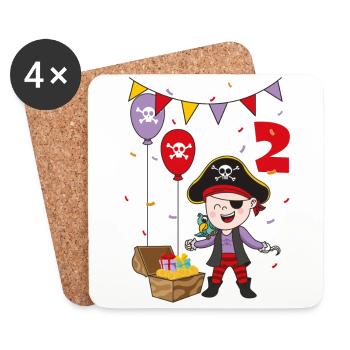 Cadeau amusant pour enfants d'anniversaire de pirate de 2 ans - Dessous de verre (lot de 4) - blanc - Devant