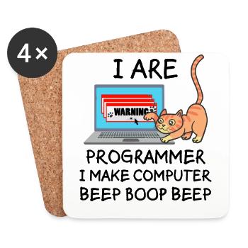 Computer Science Fun Saying Programmer Cat Gift - Coasters (set of 4) - white - Front