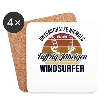 Fuffzig Jähriger Windsurfer Windsurfen Surfer 50. - Untersetzer (4er-Set) - Weiß - Vorne
