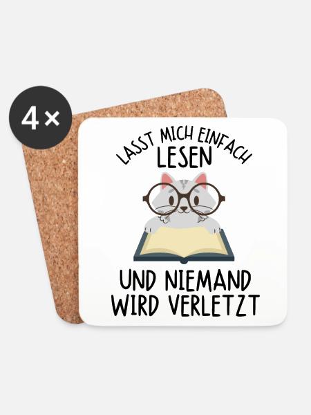 Leseratte Katze Katzen Buch Bücher Kätzchen Spruch - Untersetzer (4er-Set) - Weiß