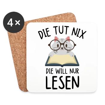 Die tut nix die will nur lesen Katze Bücherwurm - Untersetzer (4er-Set) - Weiß - Vorne