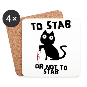 Staff stab murderous cat with knife meme cat - Coasters (set of 4) - white - Front