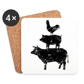 vache poulet tour de poulet ferme cadeau - Dessous de verre (lot de 4) - blanc - Devant