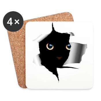 Süßes Kätzchen Riss - Katzen Metall reißt Motiv - Untersetzer (4er-Set) - Weiß - Vorne