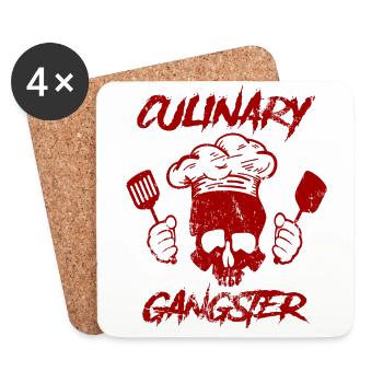 Culinary Gangster Totenkopf Koch - Dessous de verre (lot de 4) - blanc - Devant