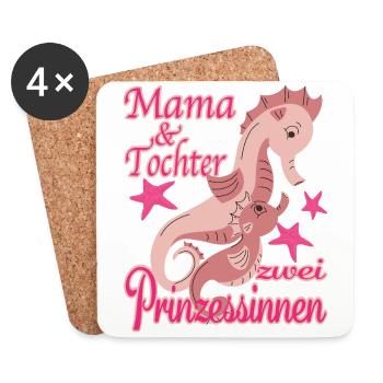 Mama Tochter Prinzessinen Seepferdchen - Untersetzer (4er-Set) - Weiß - Vorne
