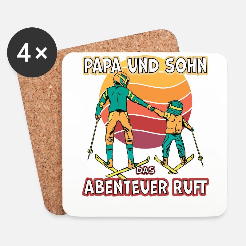 Papa und Sohn das Abenteuer ruft Ski - Untersetzer (4er-Set) - Weiß