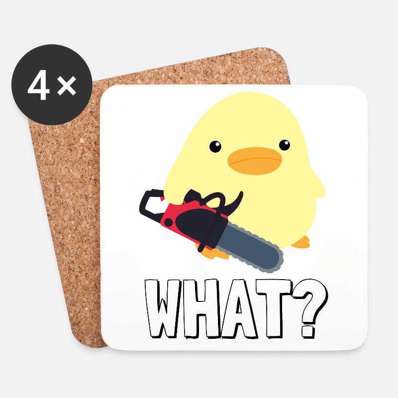 What? Ente mit Kettensäge Meme Küken Geschenkidee - Untersetzer (4er-Set) - Weiß