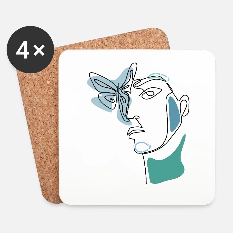 OneLine-Art und Line-Art Kunst Lineart Gesicht - Untersetzer (4er-Set) - Weiß