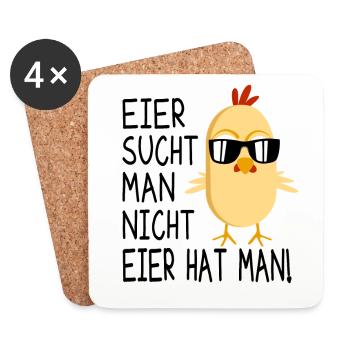 Eier Sucht Man Nicht Eier Hat Man - Ostern Huhn - Untersetzer (4er-Set) - Weiß - Vorne