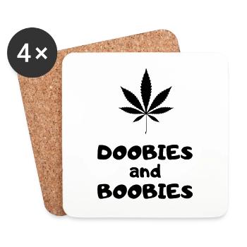 Doobies and Boobies darkDoobies and Boobies Hanfbl - Untersetzer (4er-Set) - Weiß - Vorne