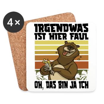 Irgendwas ist hier faul Bär Büro Bier Bären - Untersetzer (4er-Set) - Weiß - Vorne