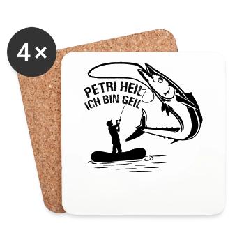Petri Heil Ich bin Geil - Hobby Angler Fischen - Untersetzer (4er-Set) - Weiß - Vorne