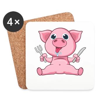 Porc Manger - Dessous de verre (lot de 4) - blanc - Devant