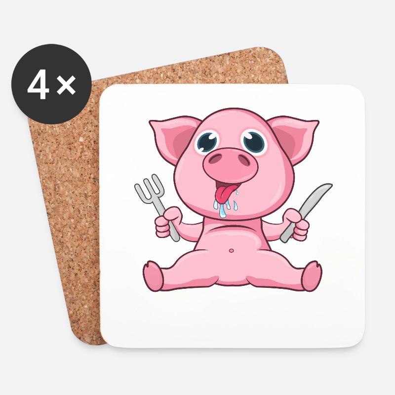 Schwein Essen - Untersetzer (4er-Set) - Weiß