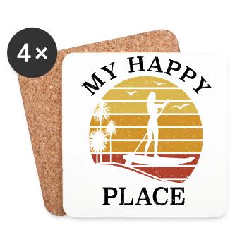 Stand Up Paddle SUP Girl - My Happy Place - Untersetzer (4er-Set) - Weiß - Vorne