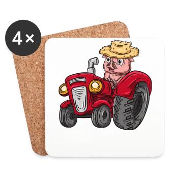 Traktor Schwein Landwirt - Untersetzer (4er-Set) - Weiß - Vorne