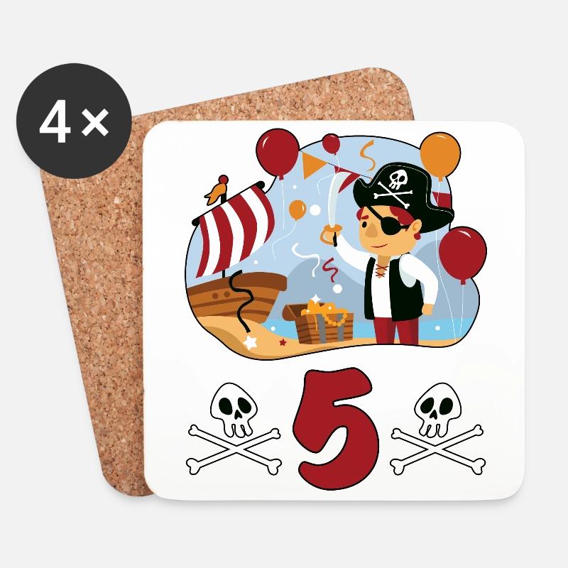 5 Jahre Pirat Kindergeburtstag Kinder Fun Geschenk - Untersetzer (4er-Set) - Weiß