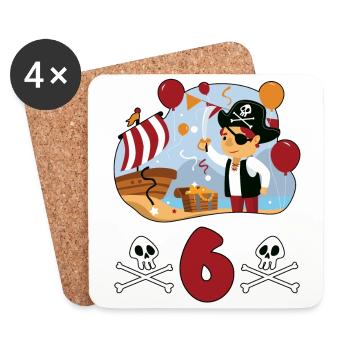 6 ans de pirate anniversaire enfant cadeau - Dessous de verre (lot de 4) - blanc - Devant